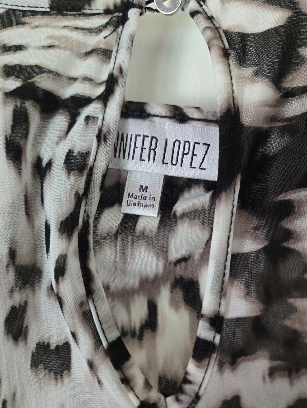 Jennifer Lopez Black and White Animal-Print Cold-Shoulder Tunic - Picture 3 of 3